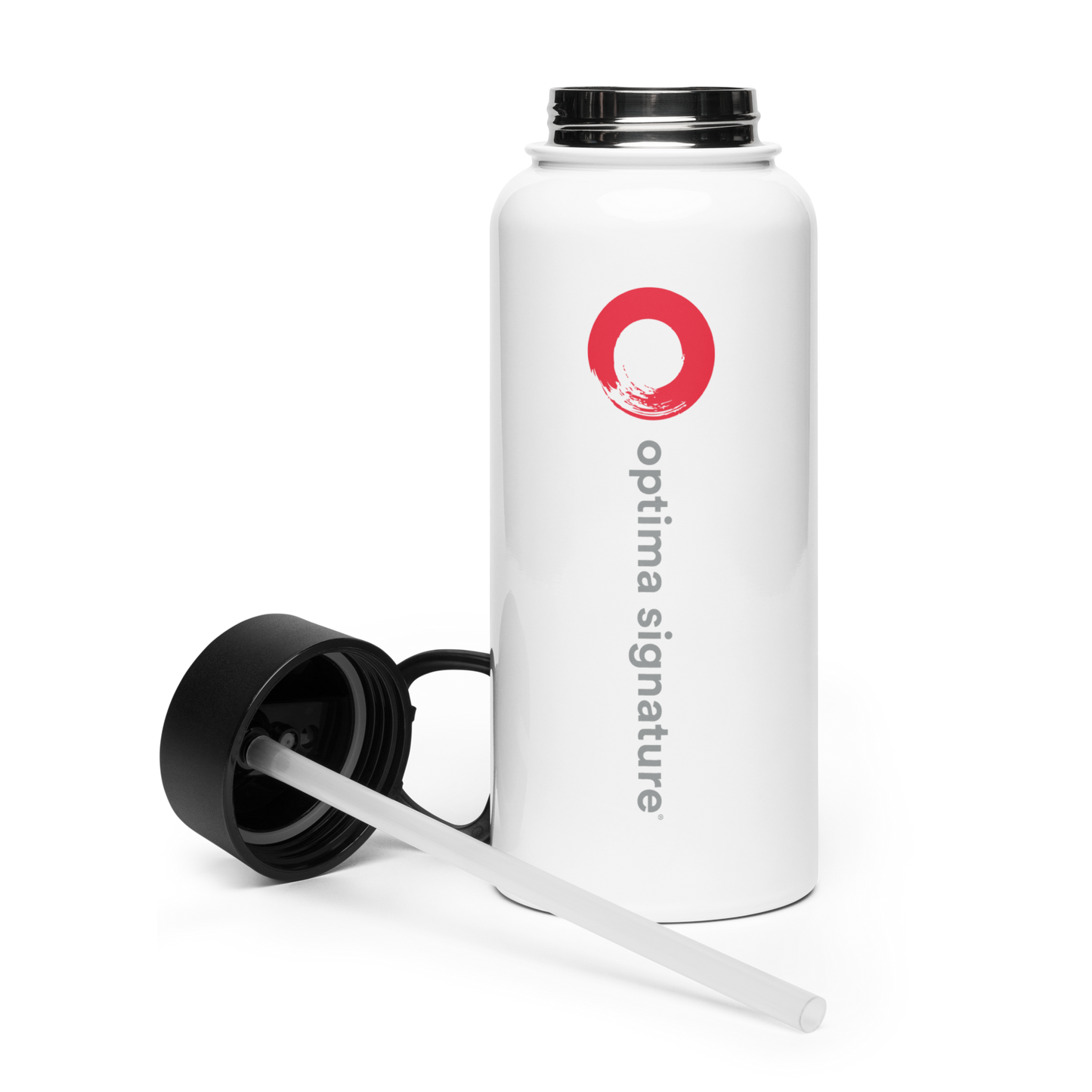 Optima Signature stainless steel water bottle with a straw lid