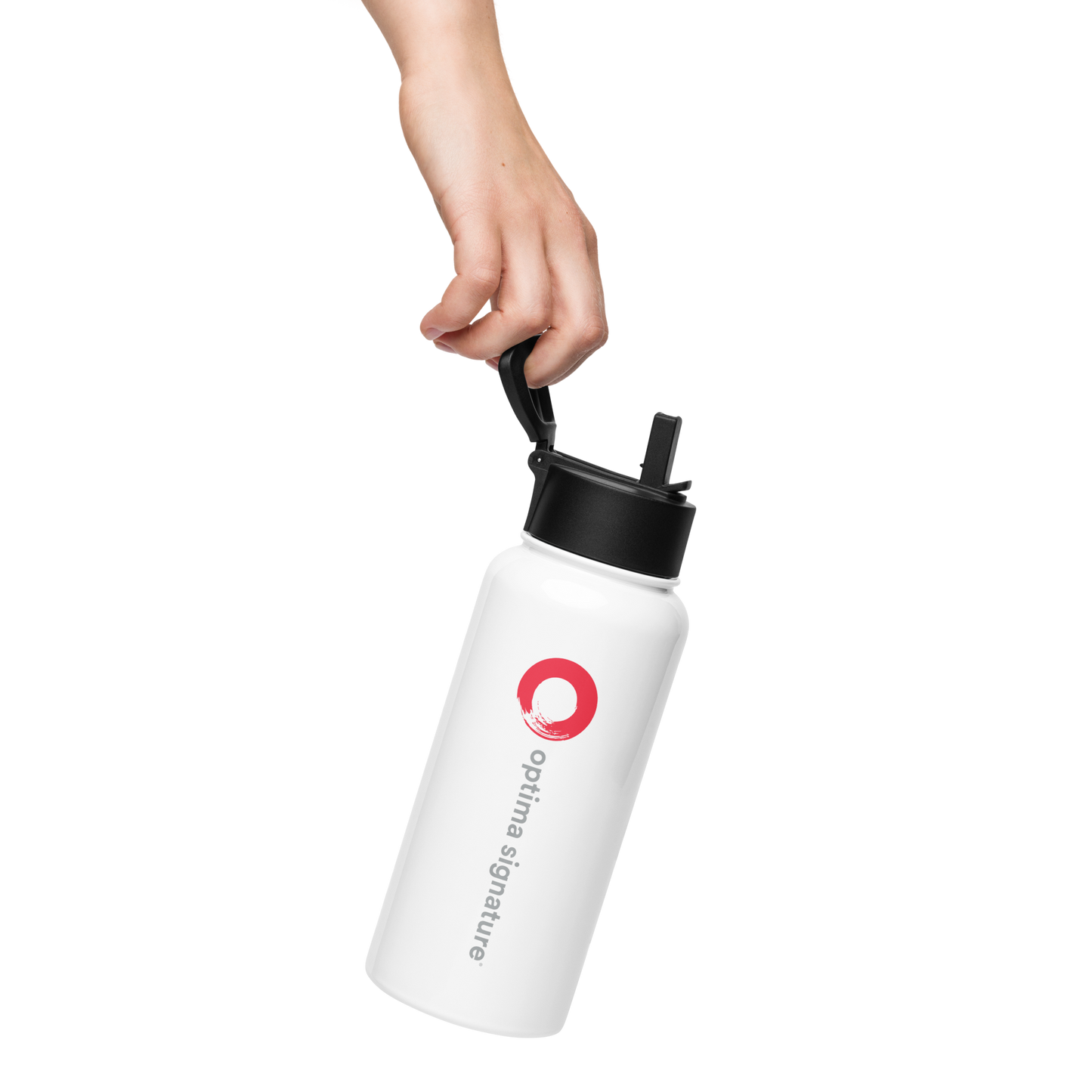 Optima Signature stainless steel water bottle with a straw lid
